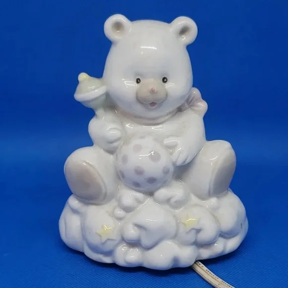 NURSERY NIGHT LIGHT CERAMIC BEAR ON CLOUD with RATTLE & BALL Decoration - Picture 8 of 11